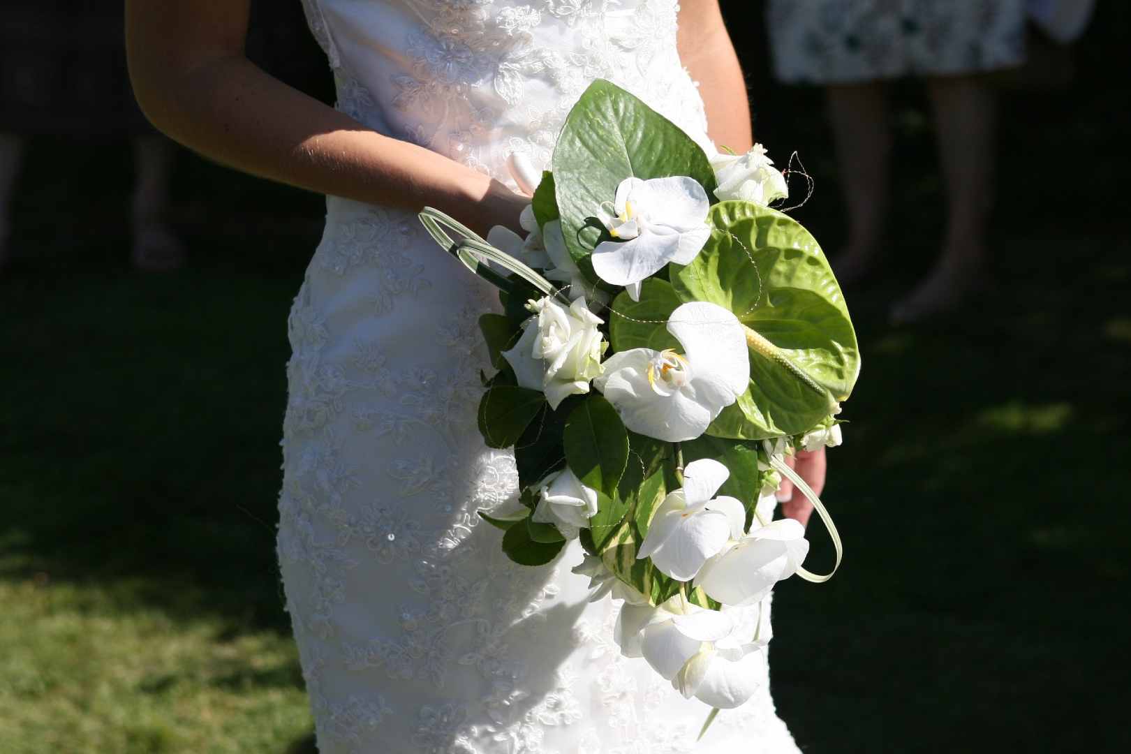 Orchidés blancs pour une bouquet de mariée tombant